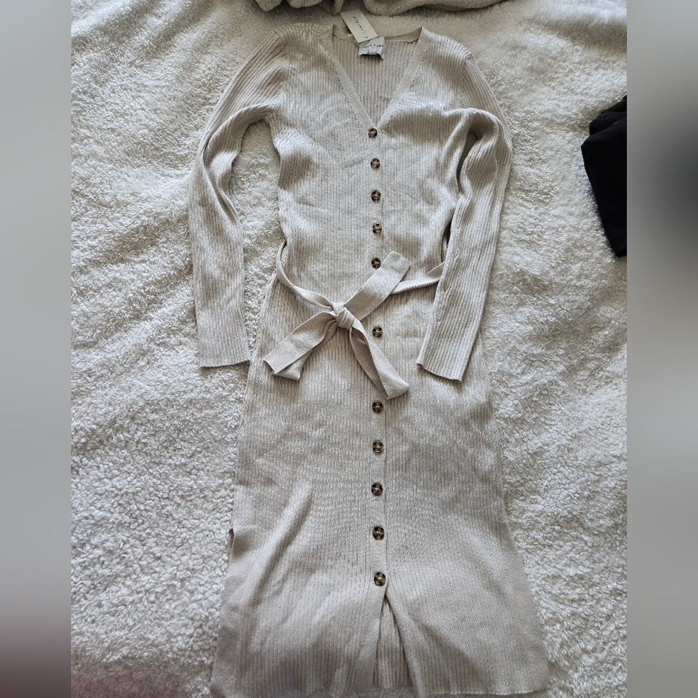 Cream Button-Up Sweater Dress